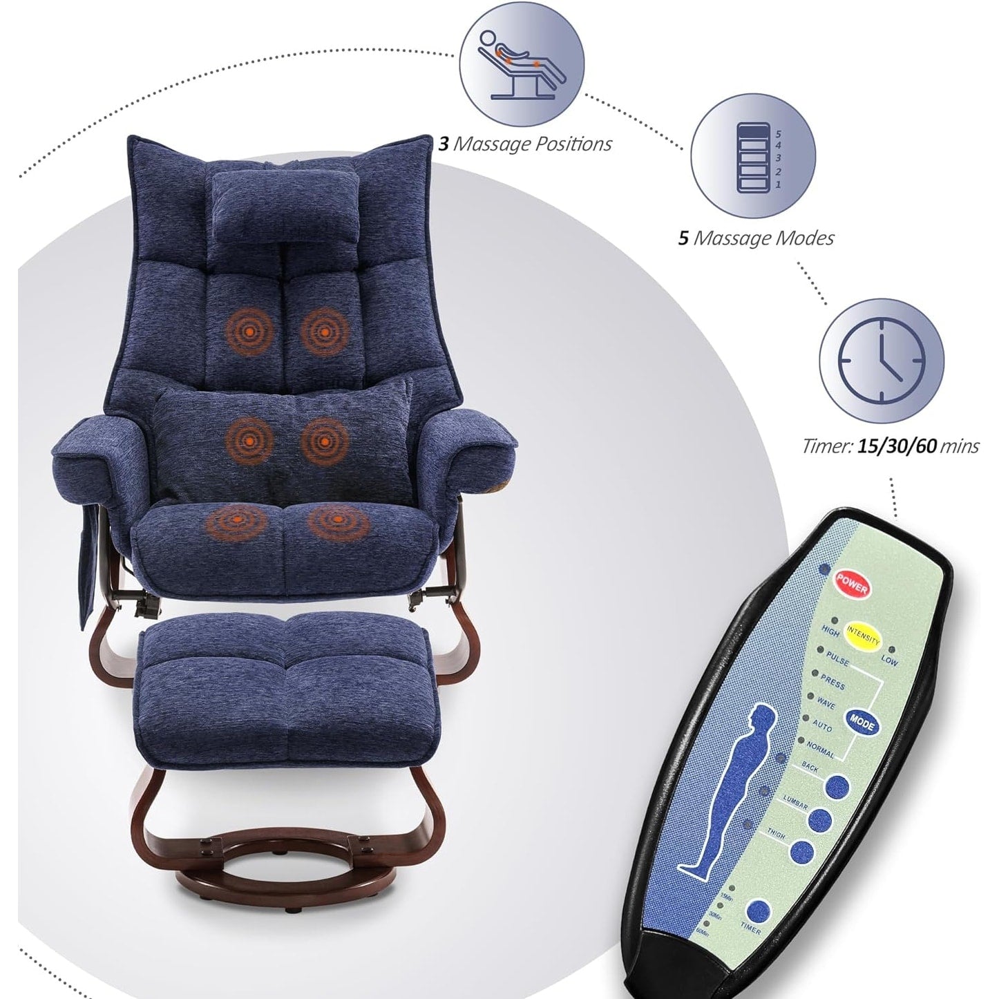 MCombo Set of 2 Swivel Recliner with Ottoman and Neck Pillow,Chenille Fabric