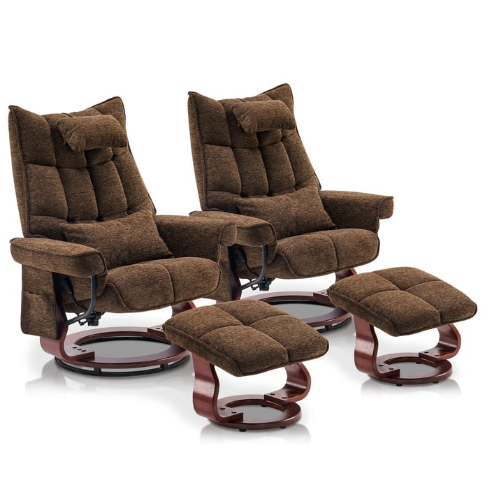 MCombo Set of 2 Swivel Recliner with Ottoman and Neck Pillow,Chenille Fabric