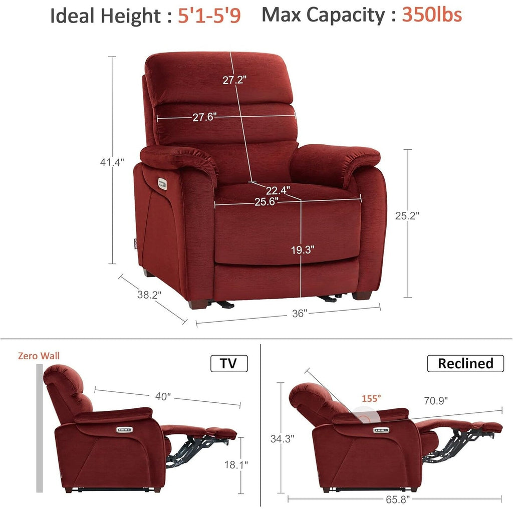 MCombo Zero Wall-Hugger Power Recliner Chair with Adjustable Headrest, Perfect for Small Spaces and RV, Fabric ST257