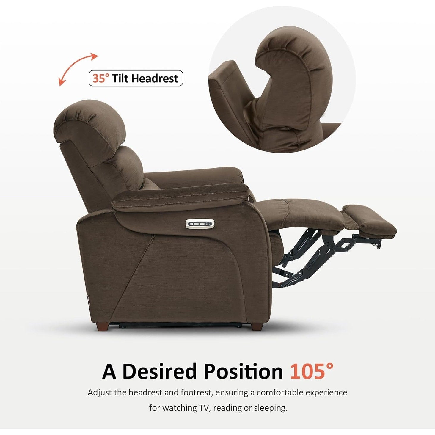 MCombo Zero Wall-Hugger Power Recliner Chair with Adjustable Headrest, Perfect for Small Spaces and RV, Fabric ST257