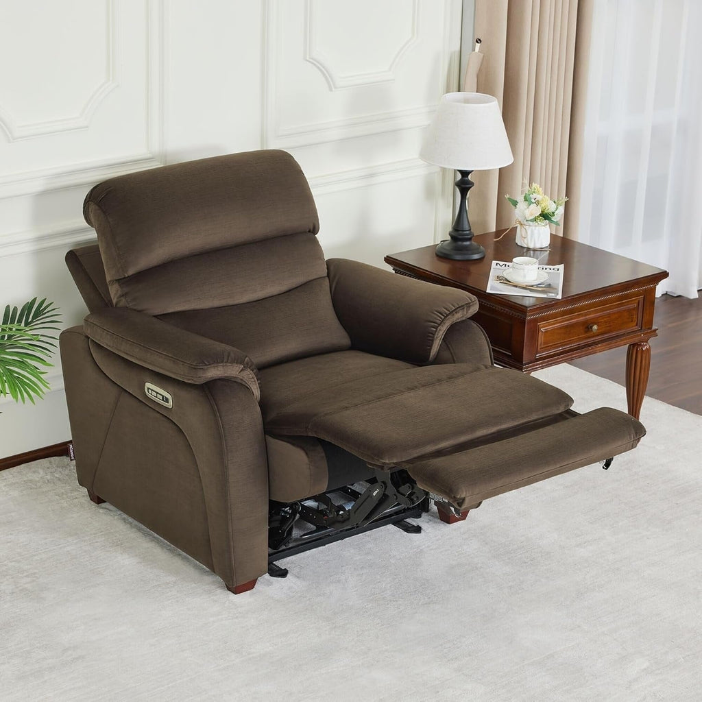 MCombo Zero Wall-Hugger Power Recliner Chair with Adjustable Headrest, Perfect for Small Spaces and RV, Fabric ST257