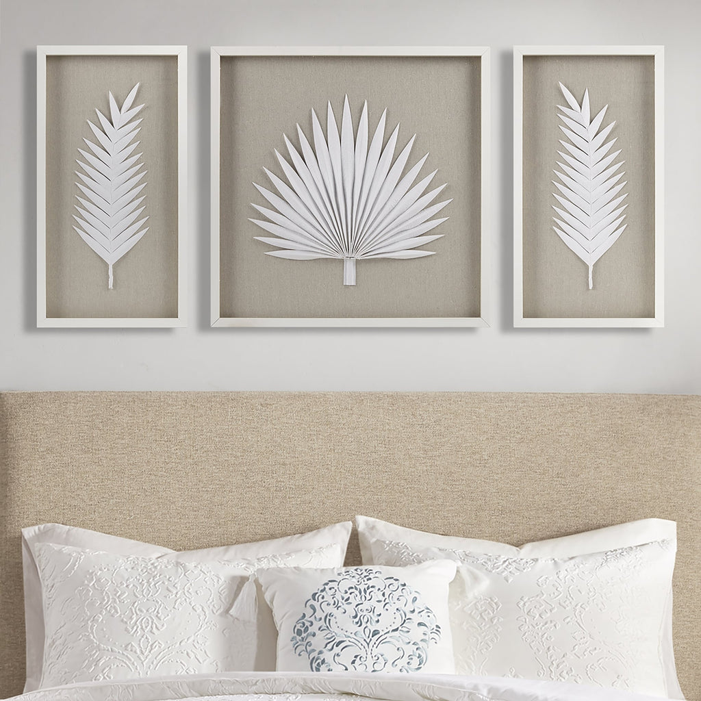 Madison Park Sabal Handmade Framed Rice Paper Palm Leaves 3-piece Shadowbox Wall Decor Set