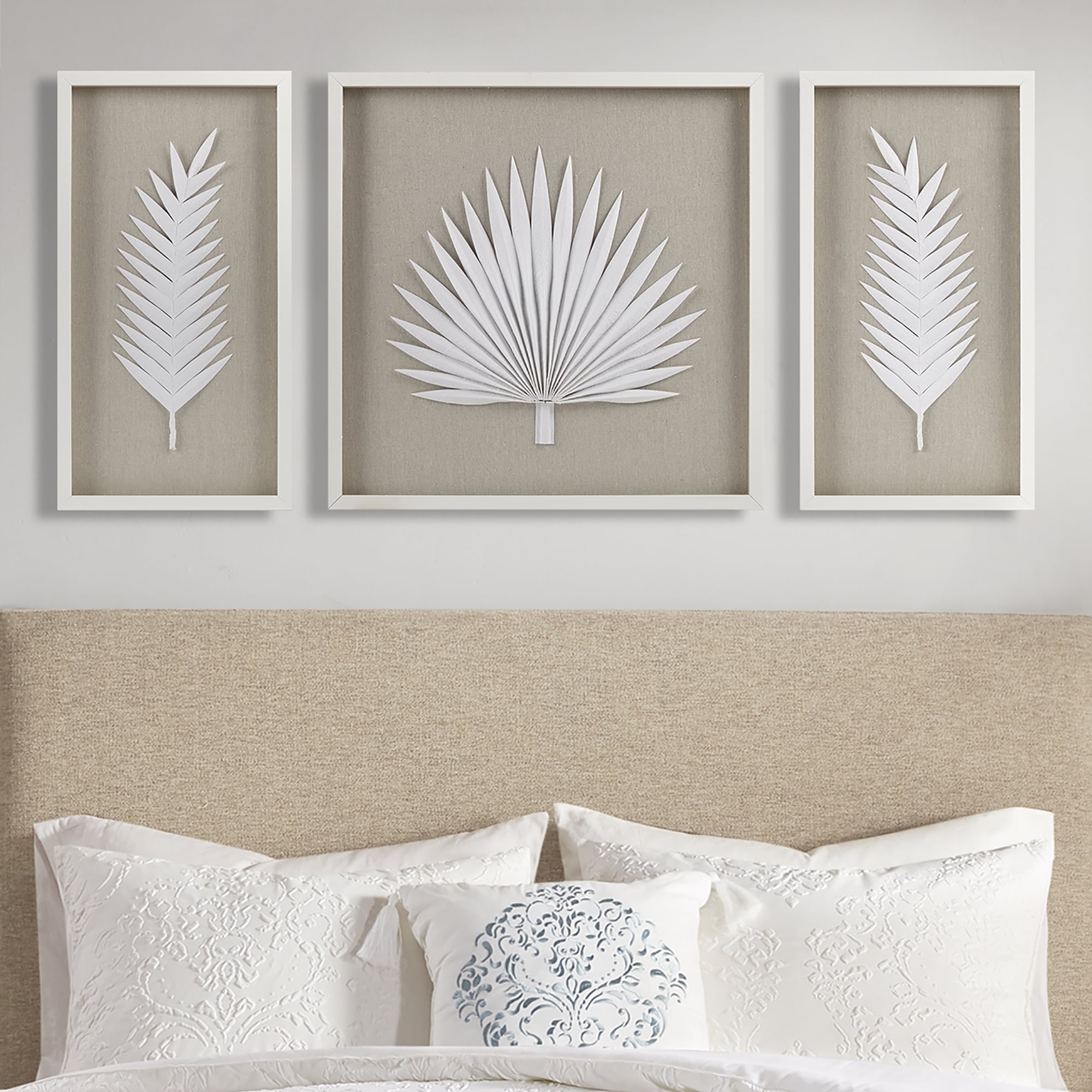 Madison Park Sabal Handmade Framed Rice Paper Palm Leaves 3-piece Shadowbox Wall Decor Set
