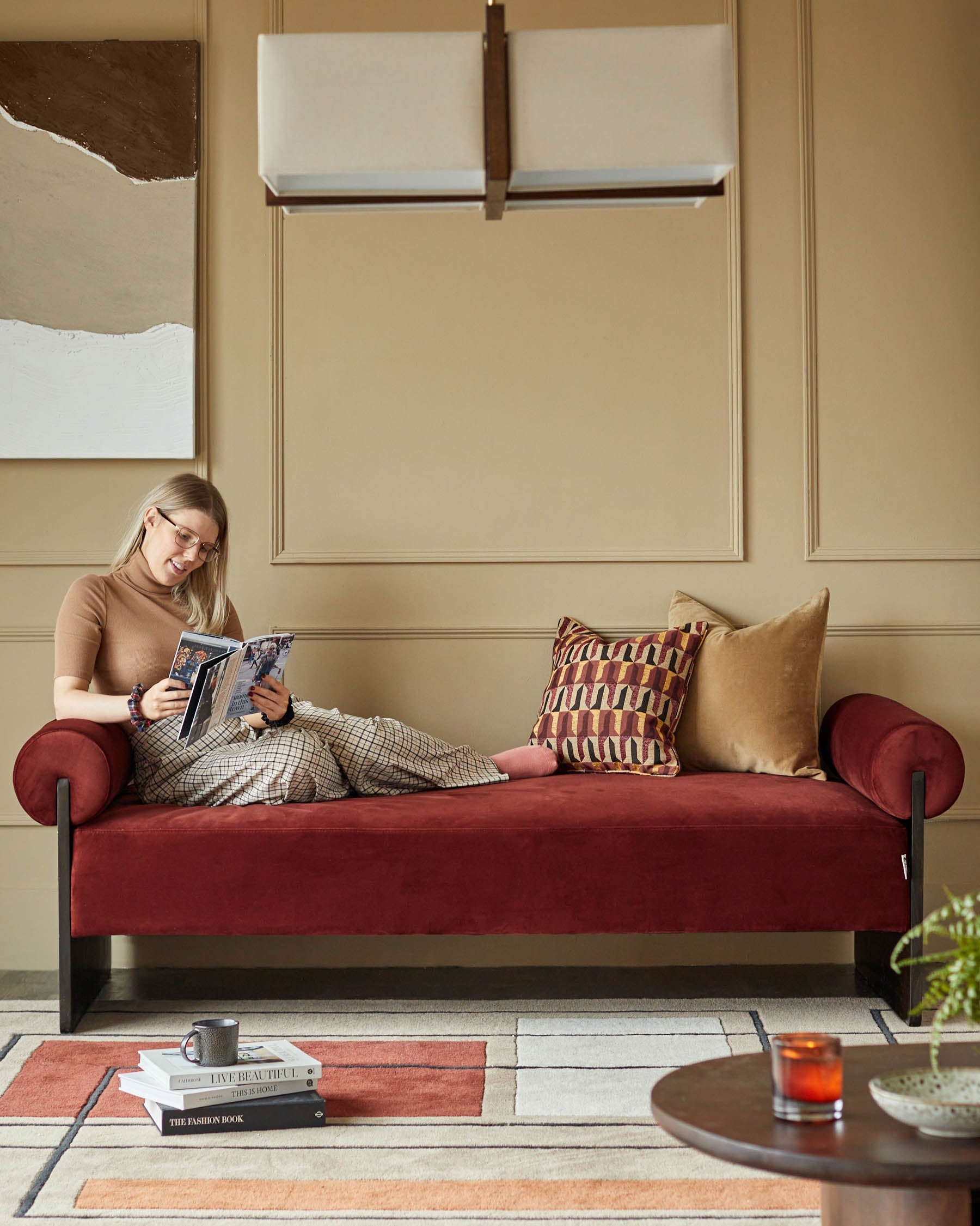 Maeve toffee red velvet day bed bench