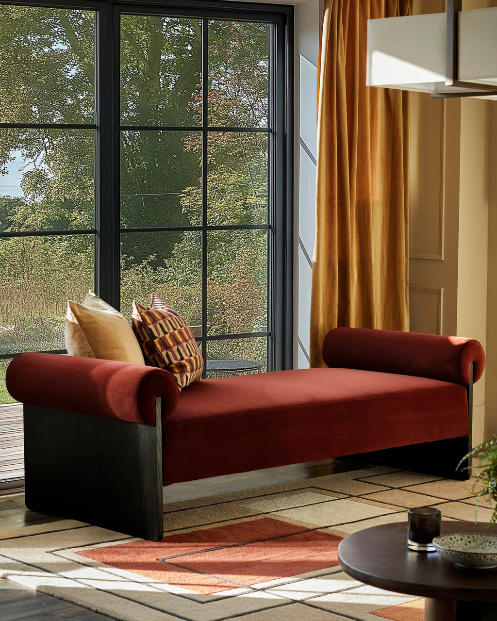 Maeve toffee red velvet day bed bench