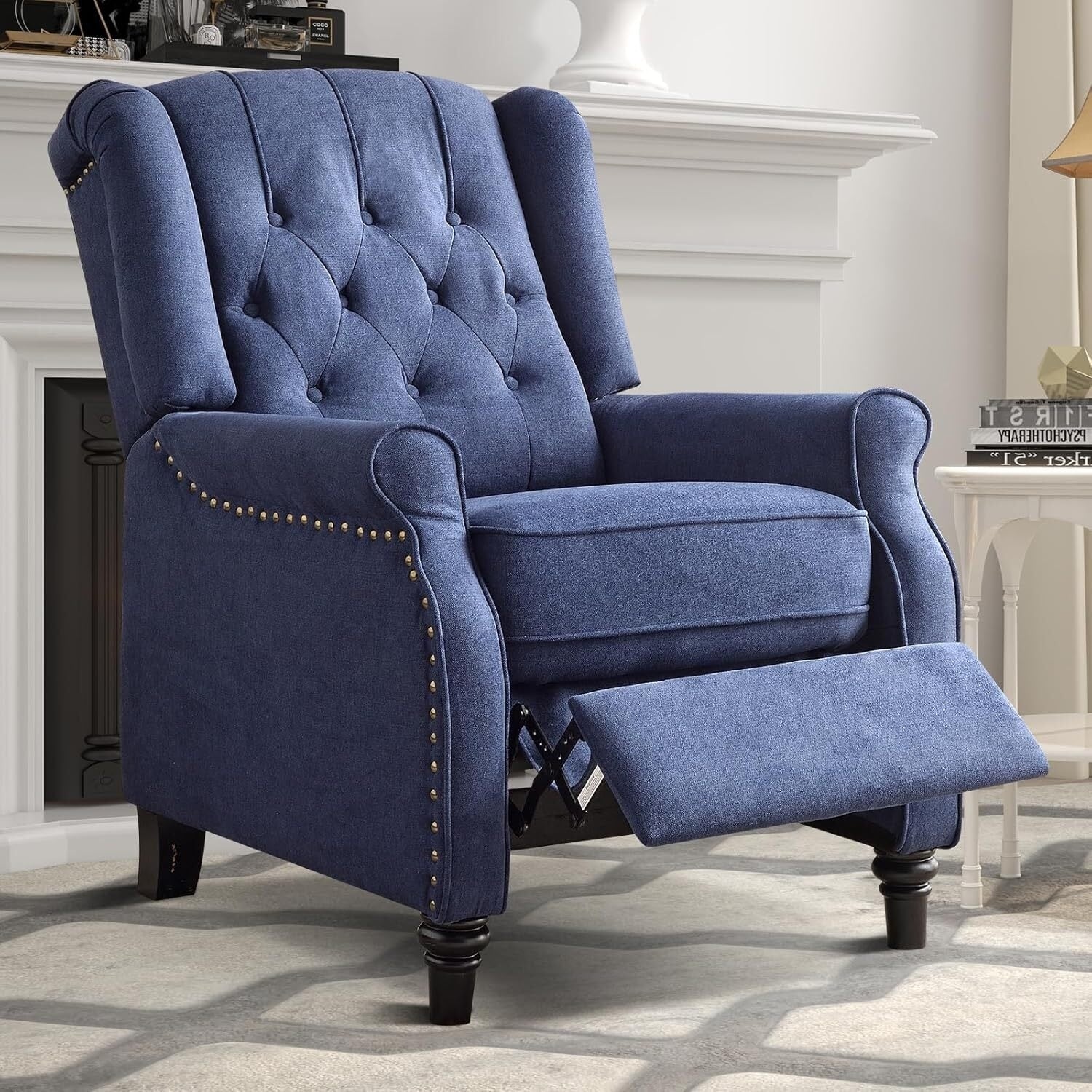Pushback Recliner Chair, Fabric Armchair Push Back Recliner with Rivet Decoration, Single Sofa Accent Chair