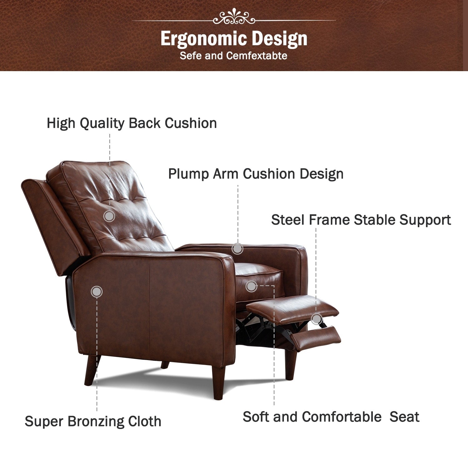 Pushback Recliner Chair, Fabric Armchair Push Back Recliner with Rivet Decoration, Single Sofa Accent Chair