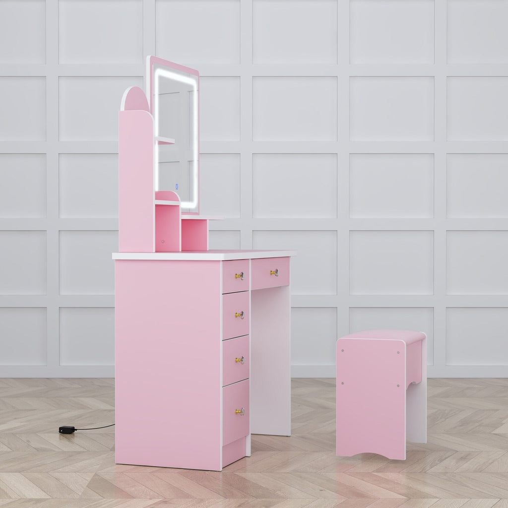 Makeup Vanity Set Table With LED Light &Mirror & Stool