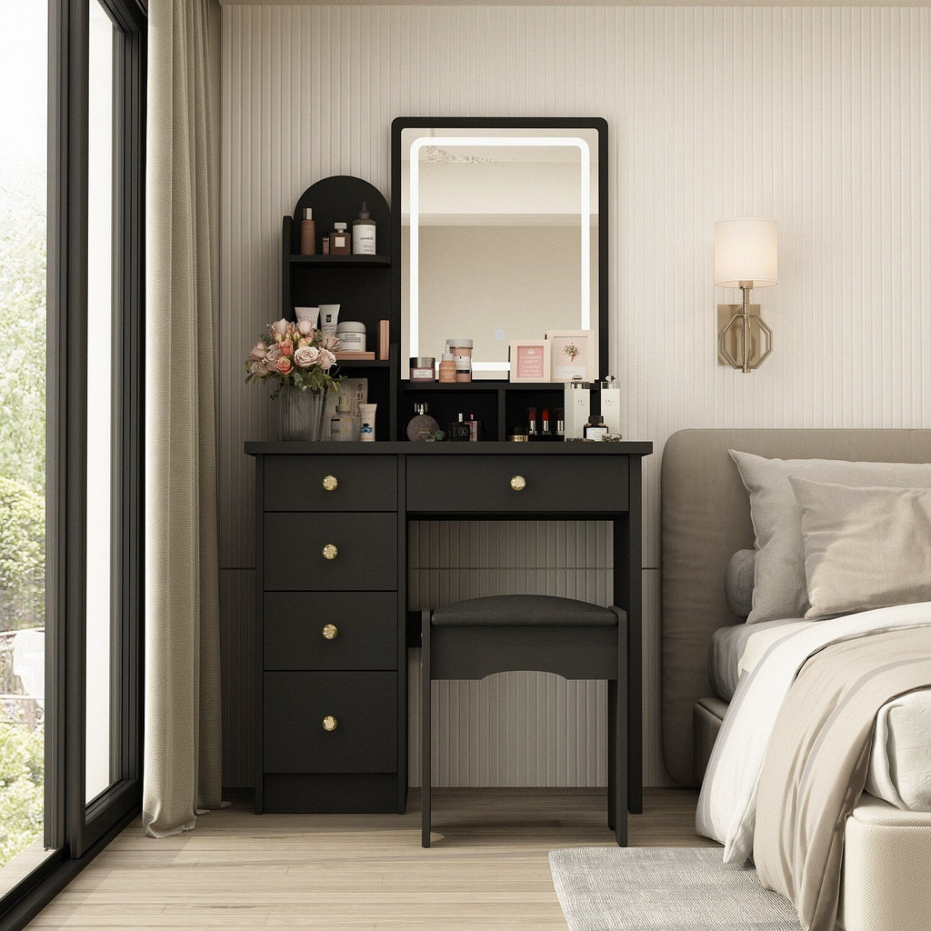 Makeup Vanity Set Table With LED Light &Mirror & Stool
