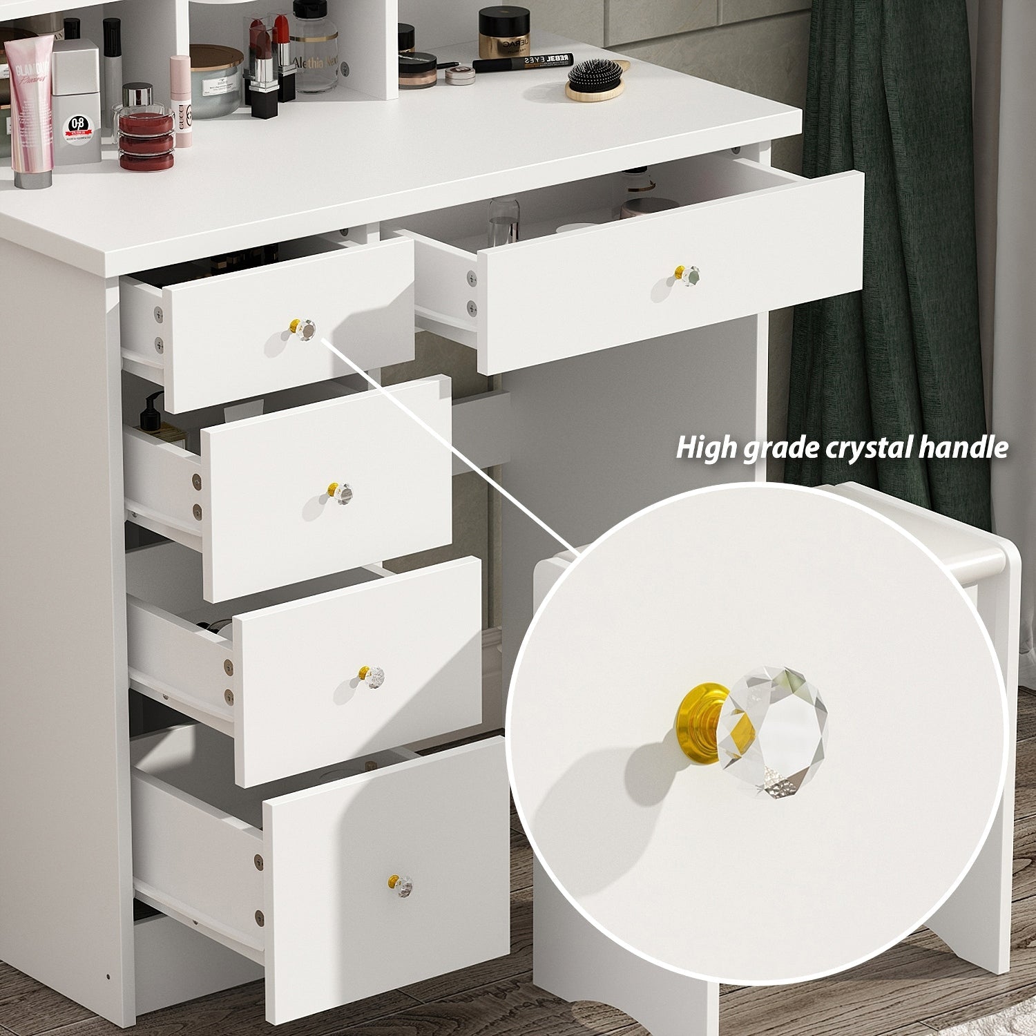 Makeup Vanity Set Table With LED Light &Mirror & Stool