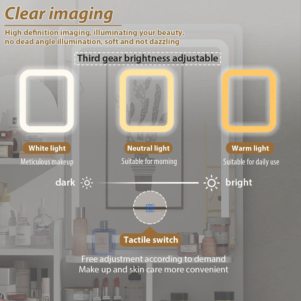 Makeup Vanity Set Table With LED Light &Mirror & Stool