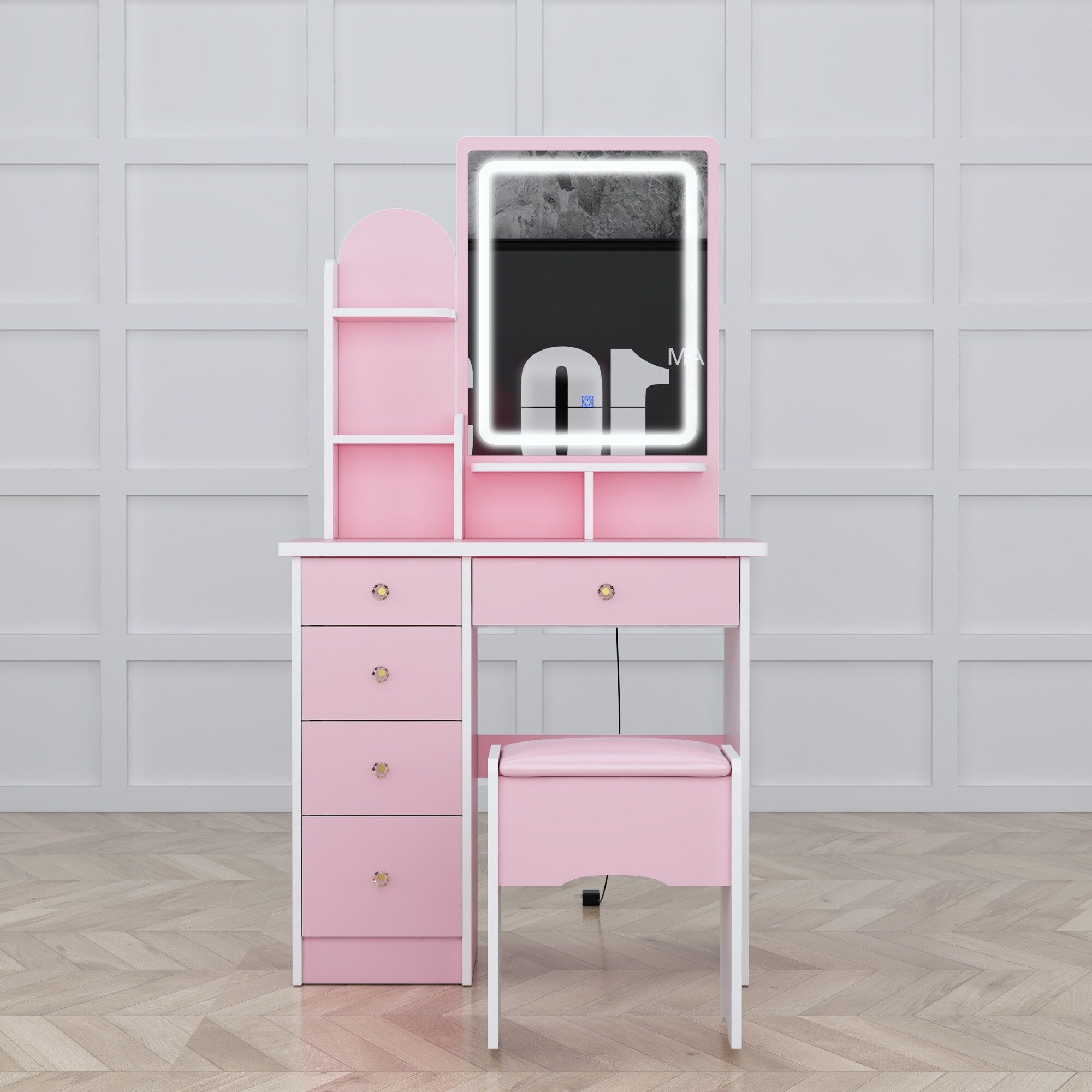 Makeup Vanity Set Table With LED Light &Mirror & Stool