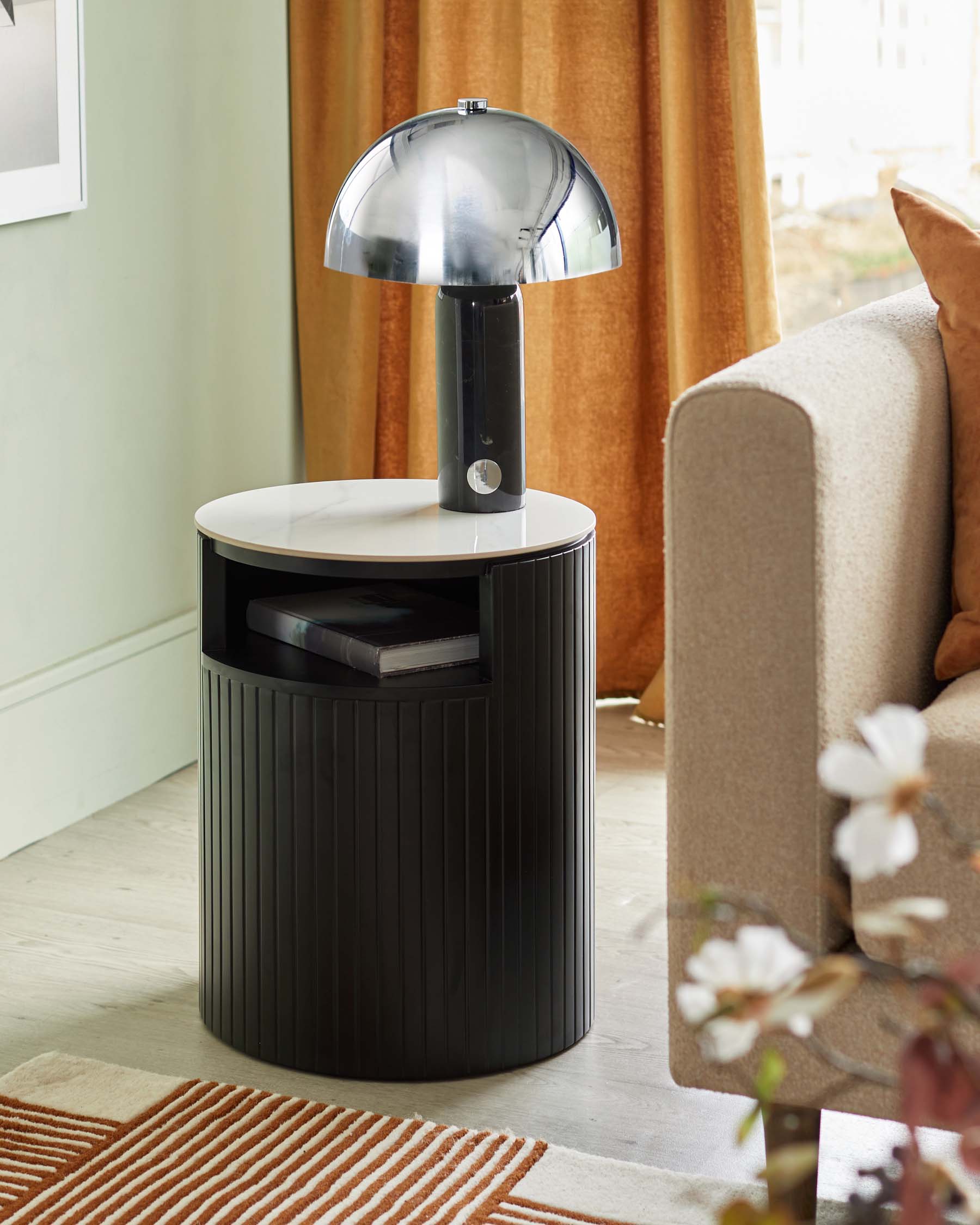 Malachy Side Table White Ceramic with Black Wood