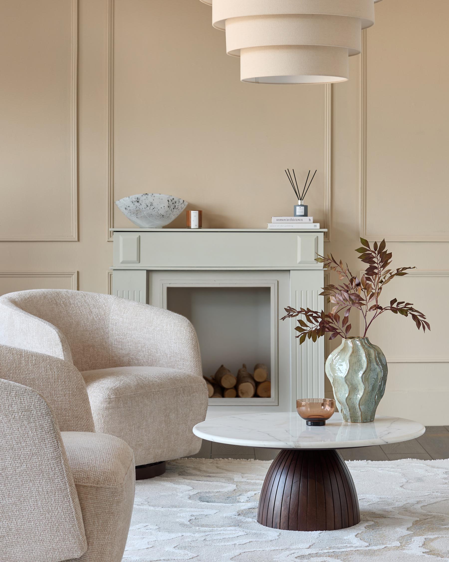 Malin white marble top dark wood coffee table