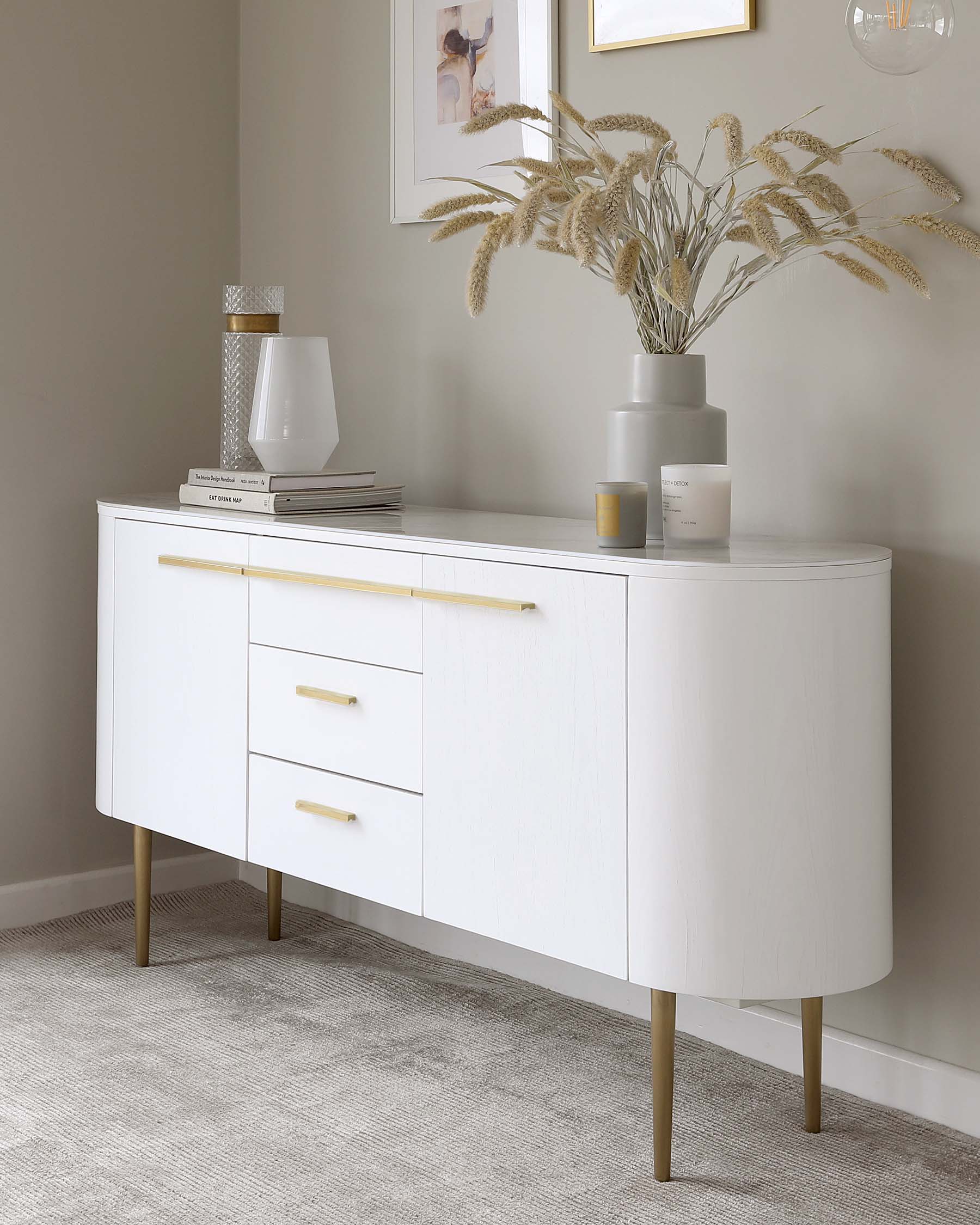 Manhattan White Oak and Marbled Ceramic Large Sideboard