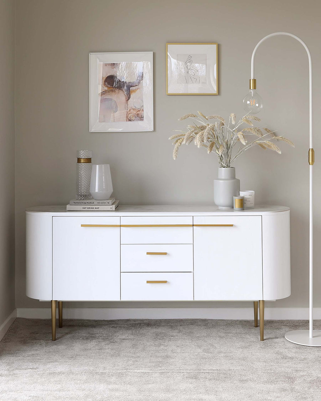 Manhattan White Oak and Marbled Ceramic Large Sideboard