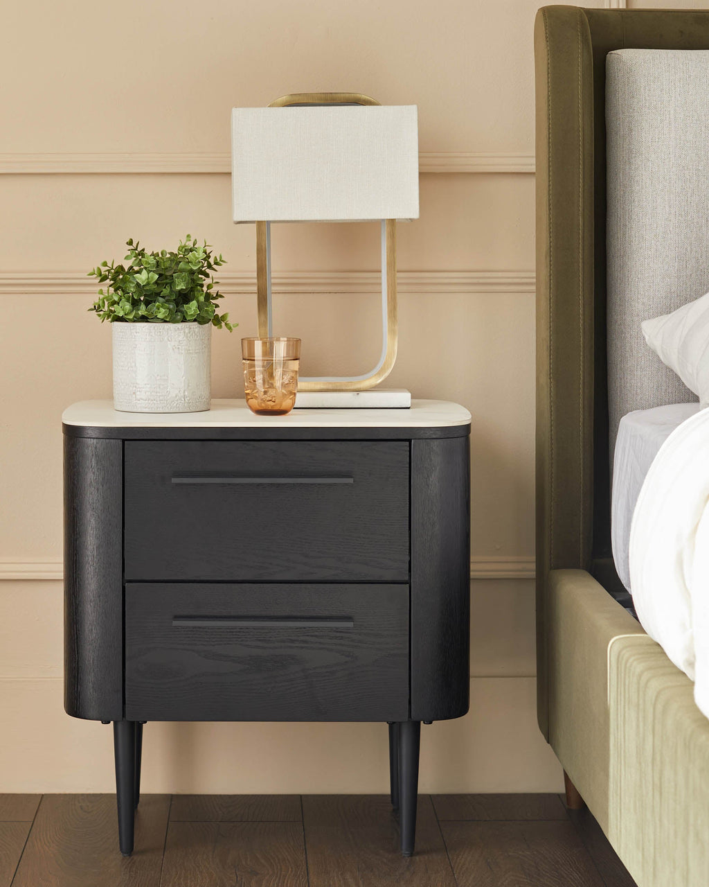 Manhattan white ceramic 2 drawer bedside table