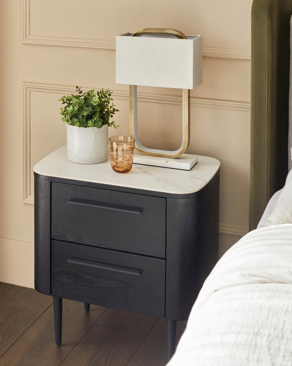 Manhattan white ceramic 2 drawer bedside table