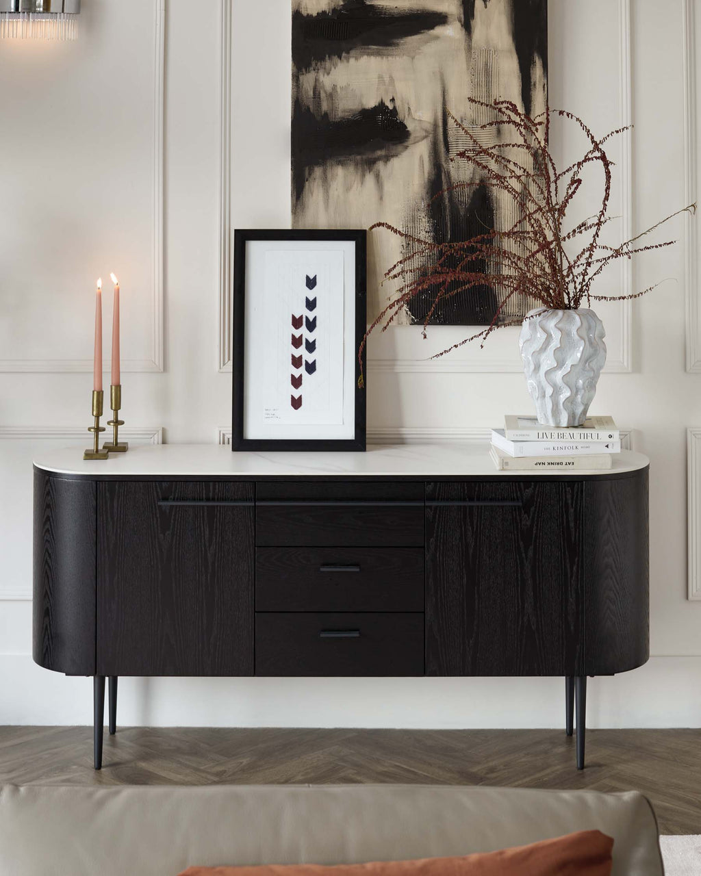 Manhattan Black Ash and Marbled Ceramic Large Sideboard