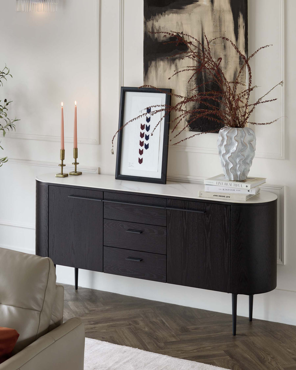 Manhattan Black Ash and Marbled Ceramic Large Sideboard