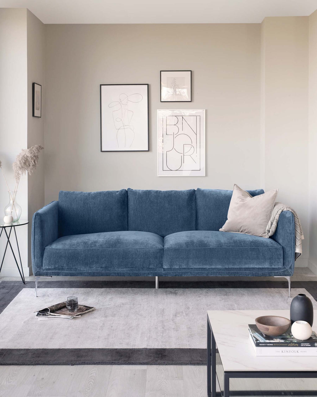Margot Blue Fabric 3 Seater Sofa and Armchair