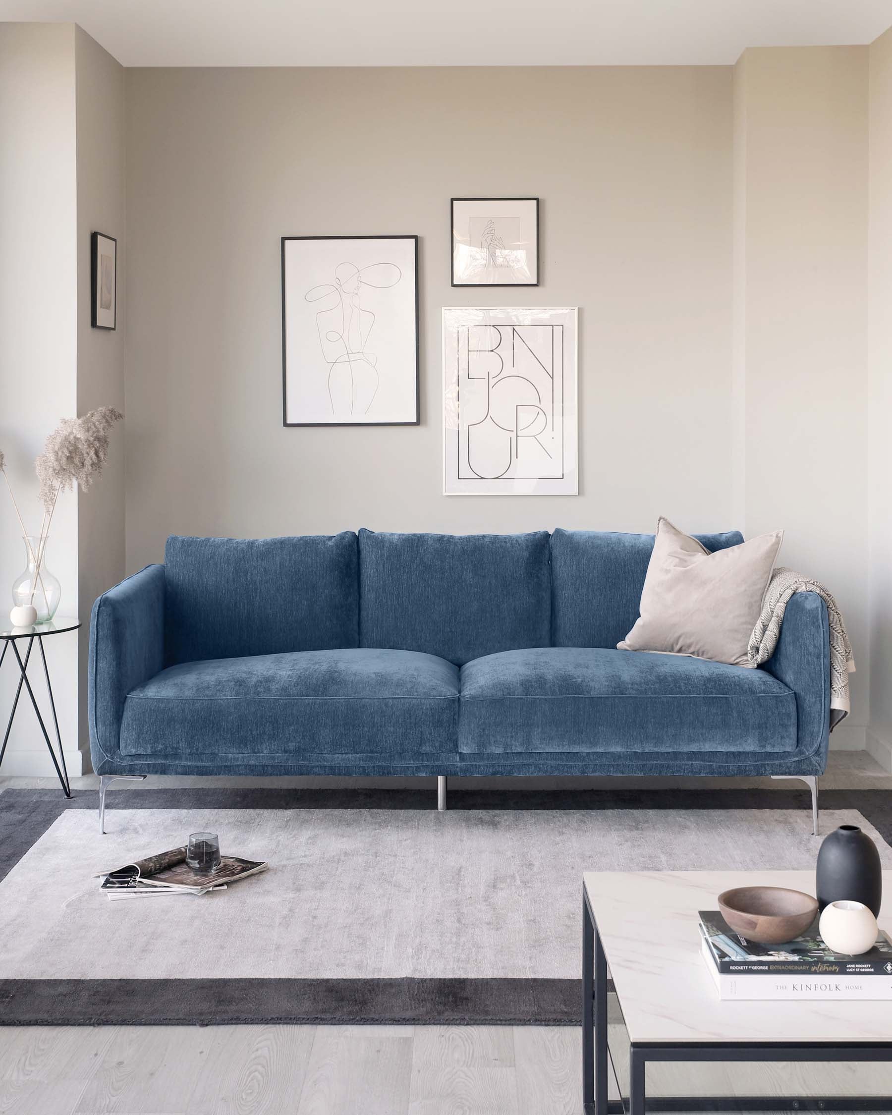Margot Blue Fabric 3 Seater Sofa and Armchair