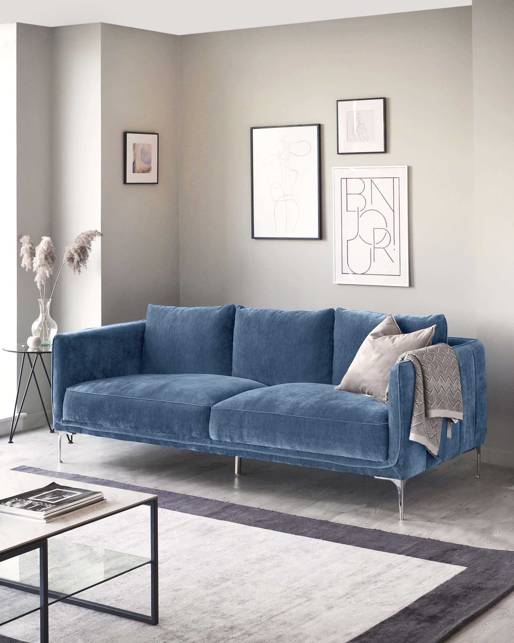 Margot Blue Fabric 3 Seater Sofa and Armchair