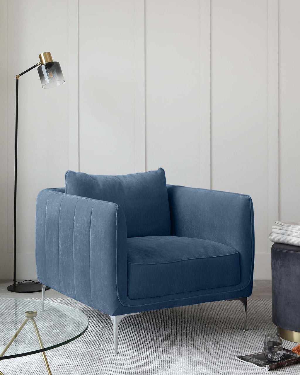 Margot Blue Fabric 3 Seater Sofa and Armchair