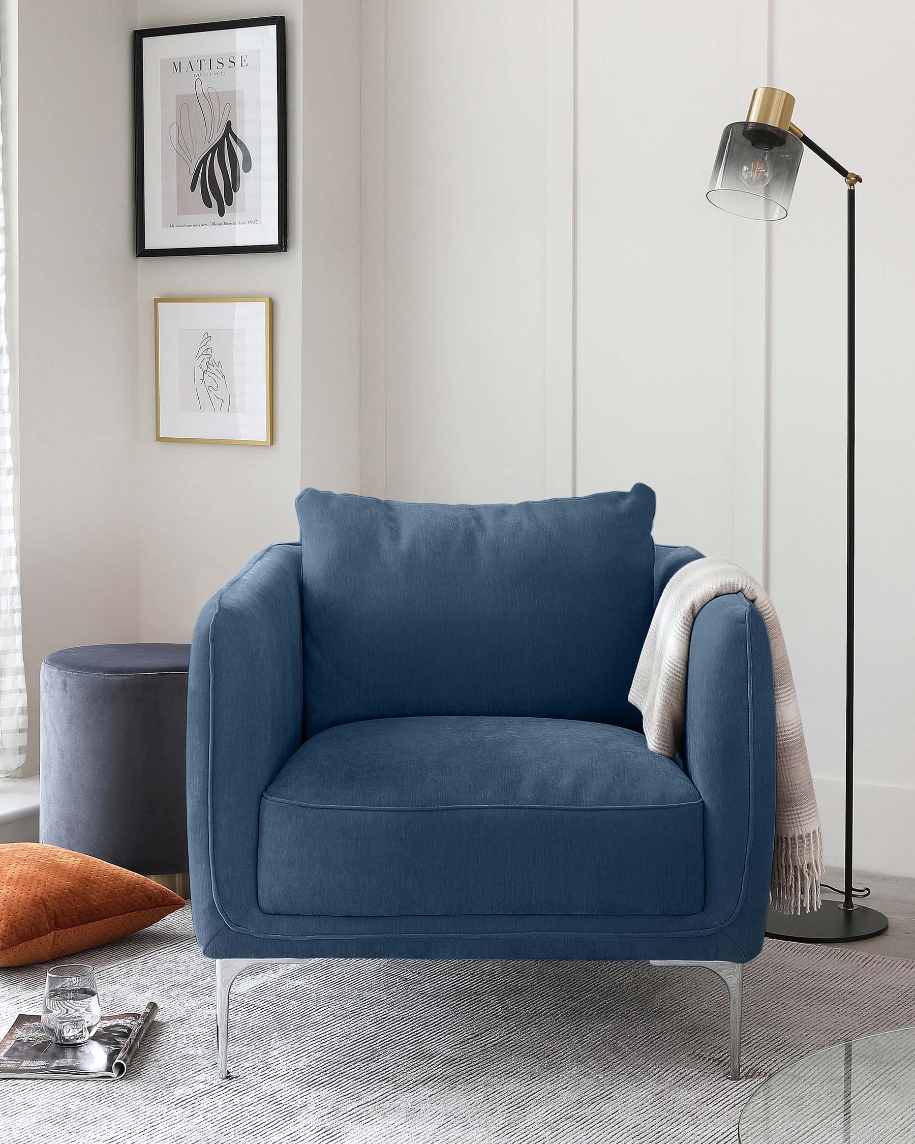 Margot Blue Fabric 3 Seater Sofa and Armchair