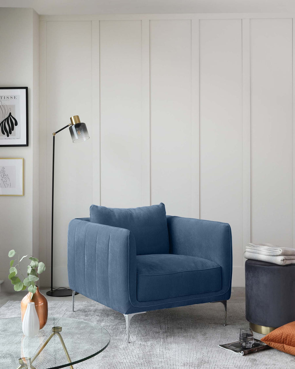 Margot Blue Fabric 3 Seater Sofa and Armchair