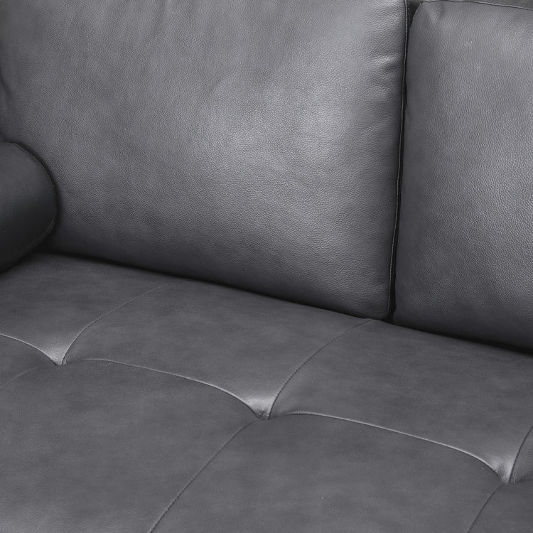 Modern Genuine Leather Sofa with Wooden Legs & Additional Bolster Pillow