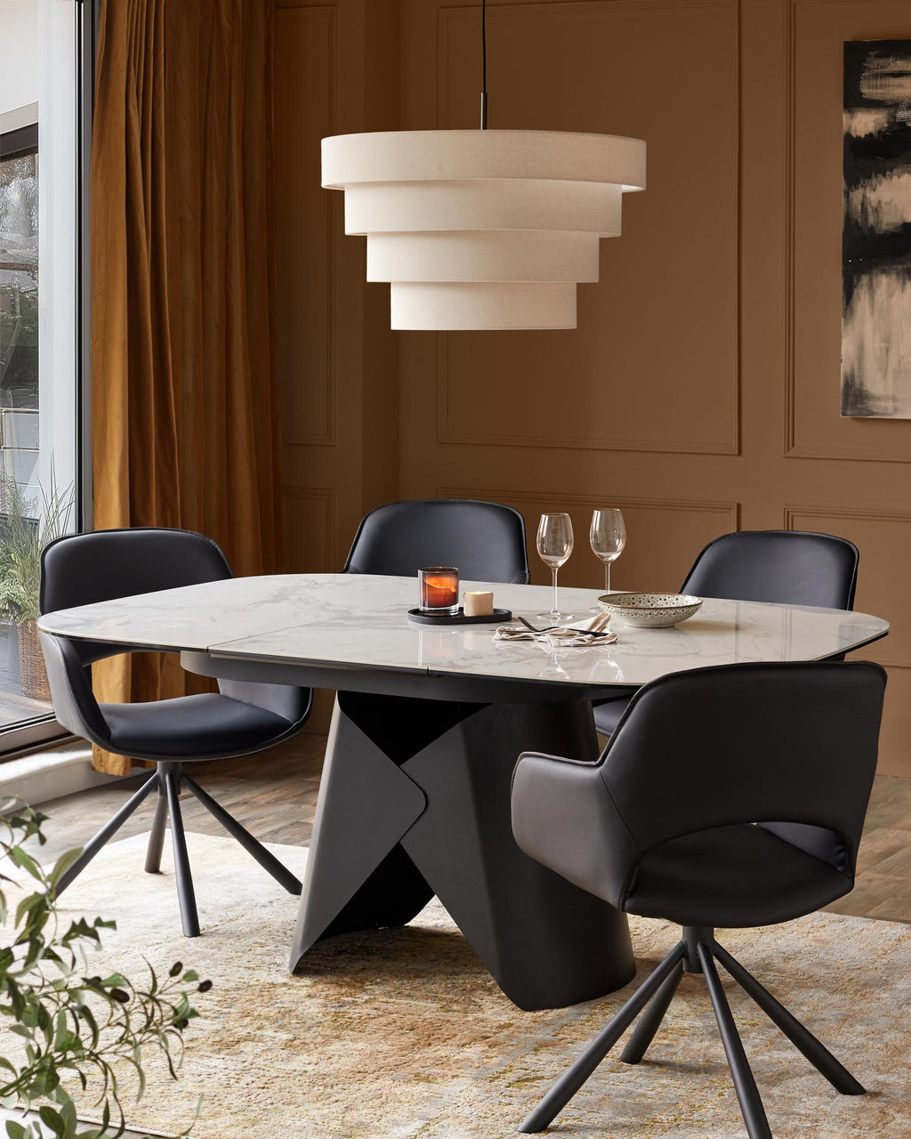 Marlow black faux leather swivel dining chair
