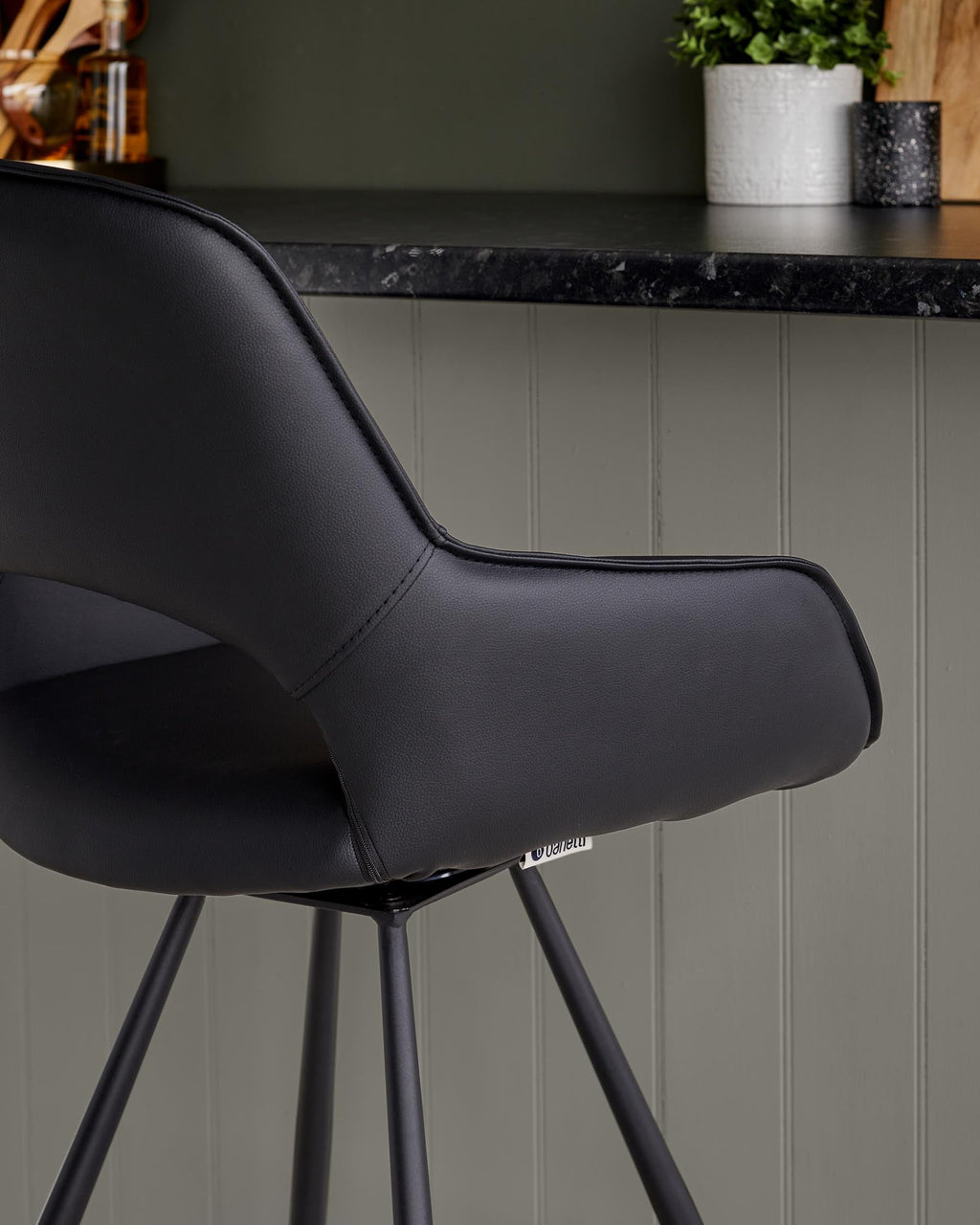 Marlow black faux leather swivel bar stool