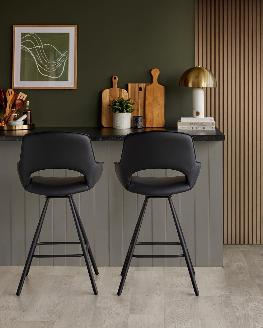 Marlow black faux leather swivel bar stool