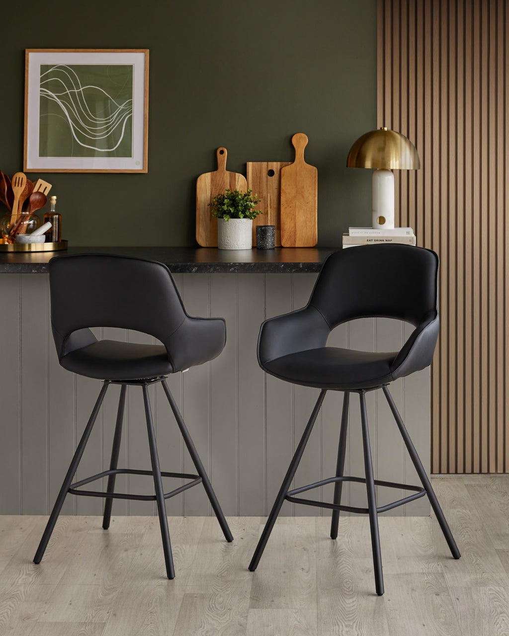 Marlow black faux leather swivel bar stool
