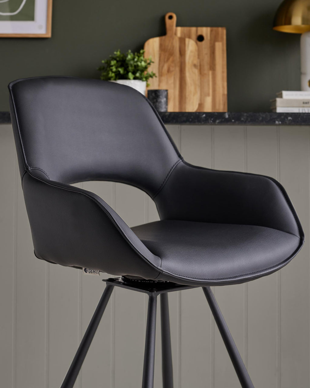 Marlow black faux leather swivel bar stool