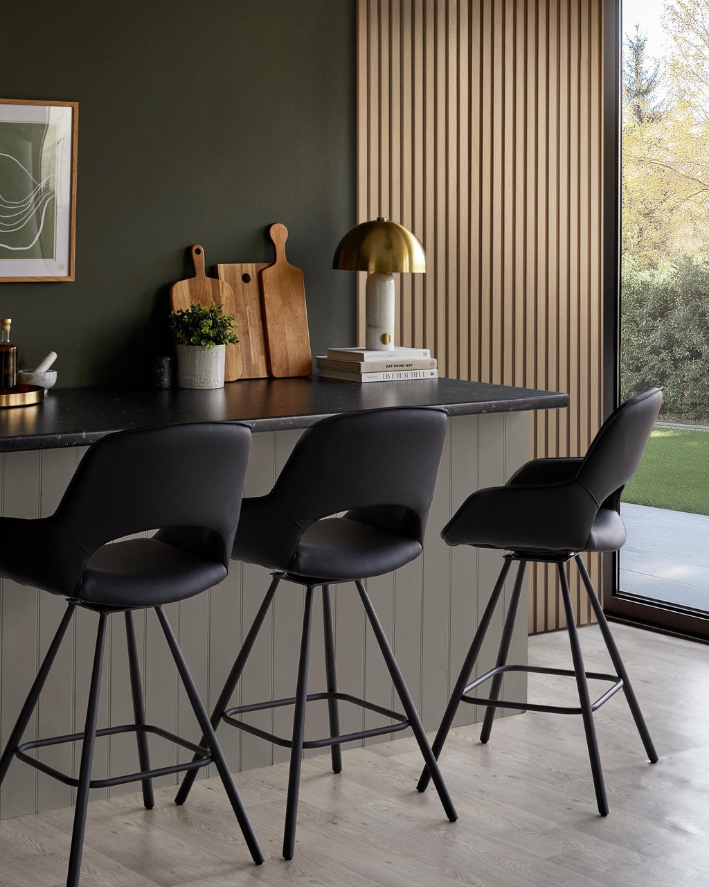 Marlow black faux leather swivel bar stool