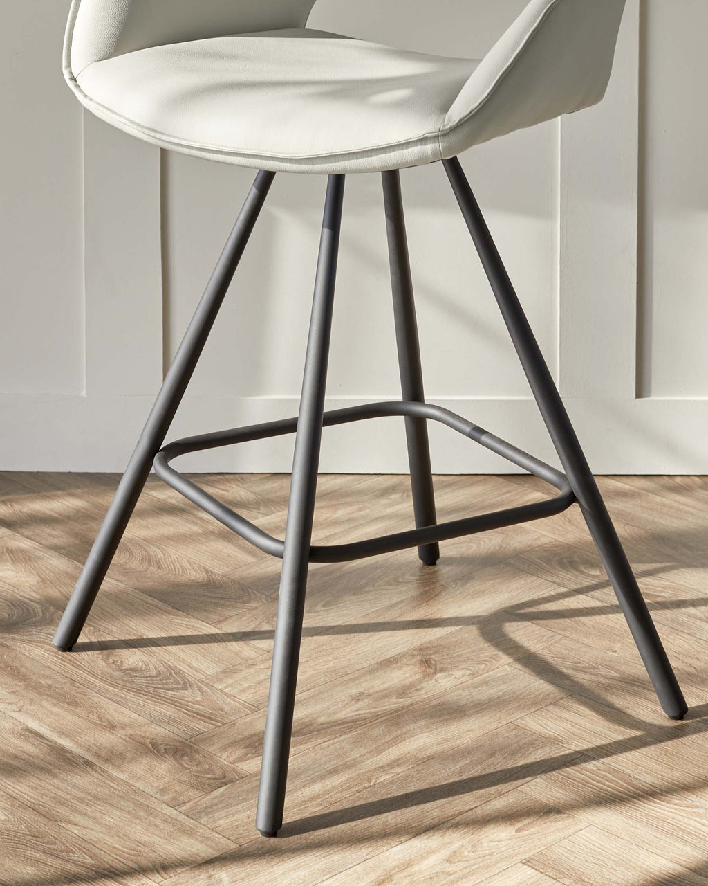 Marlow Light Grey Faux Leather And Black Metal Swivel Bar Stool