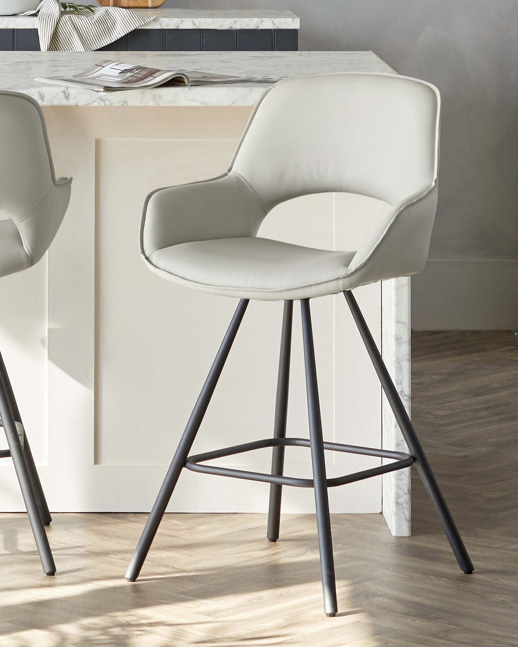 Marlow Light Grey Faux Leather And Black Metal Swivel Bar Stool