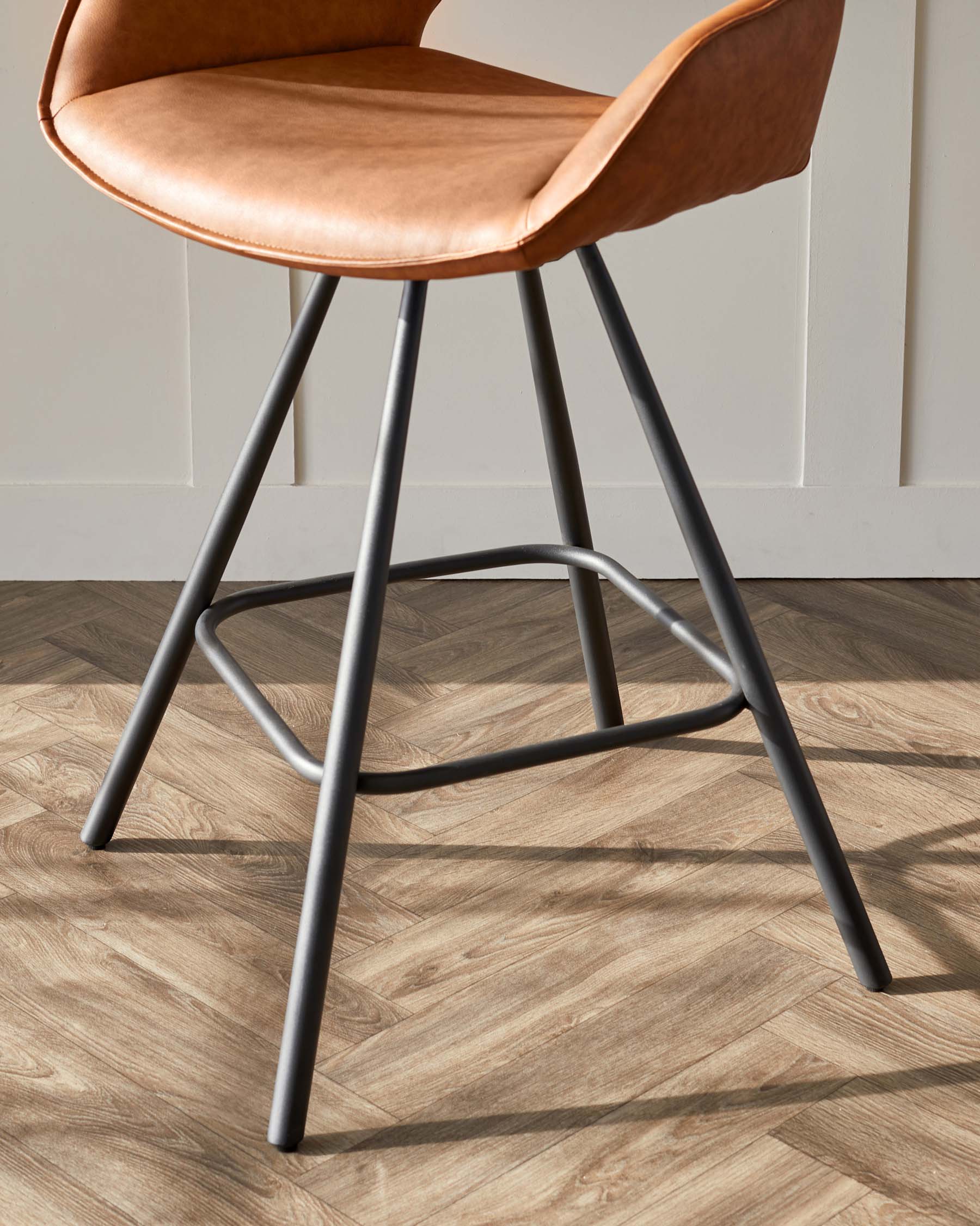 Marlow Tan Faux Leather And Black Metal Swivel Bar Stool