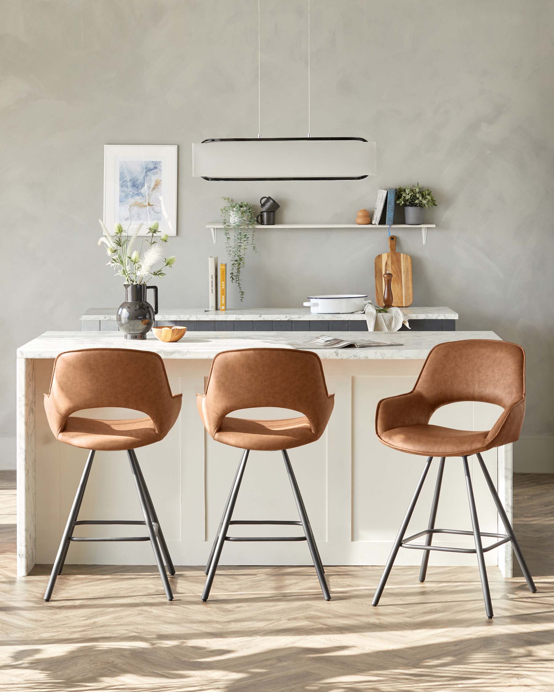 Marlow Tan Faux Leather And Black Metal Swivel Bar Stool