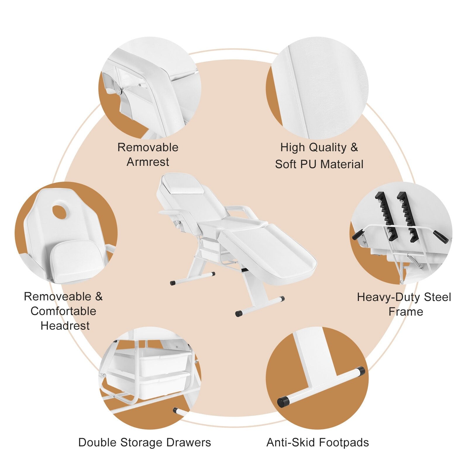 Massage Salon Tattoo Chair Spa Salon Facial Bed Beauty White