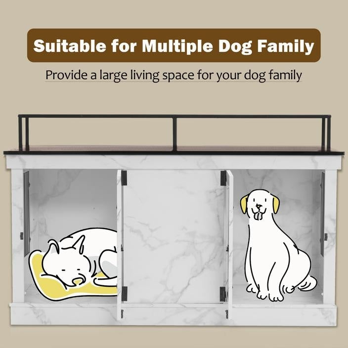 Mcombo Large Dog Crate Furniture TV Stand,Wooden Dog Kennel with Double Doors 1861