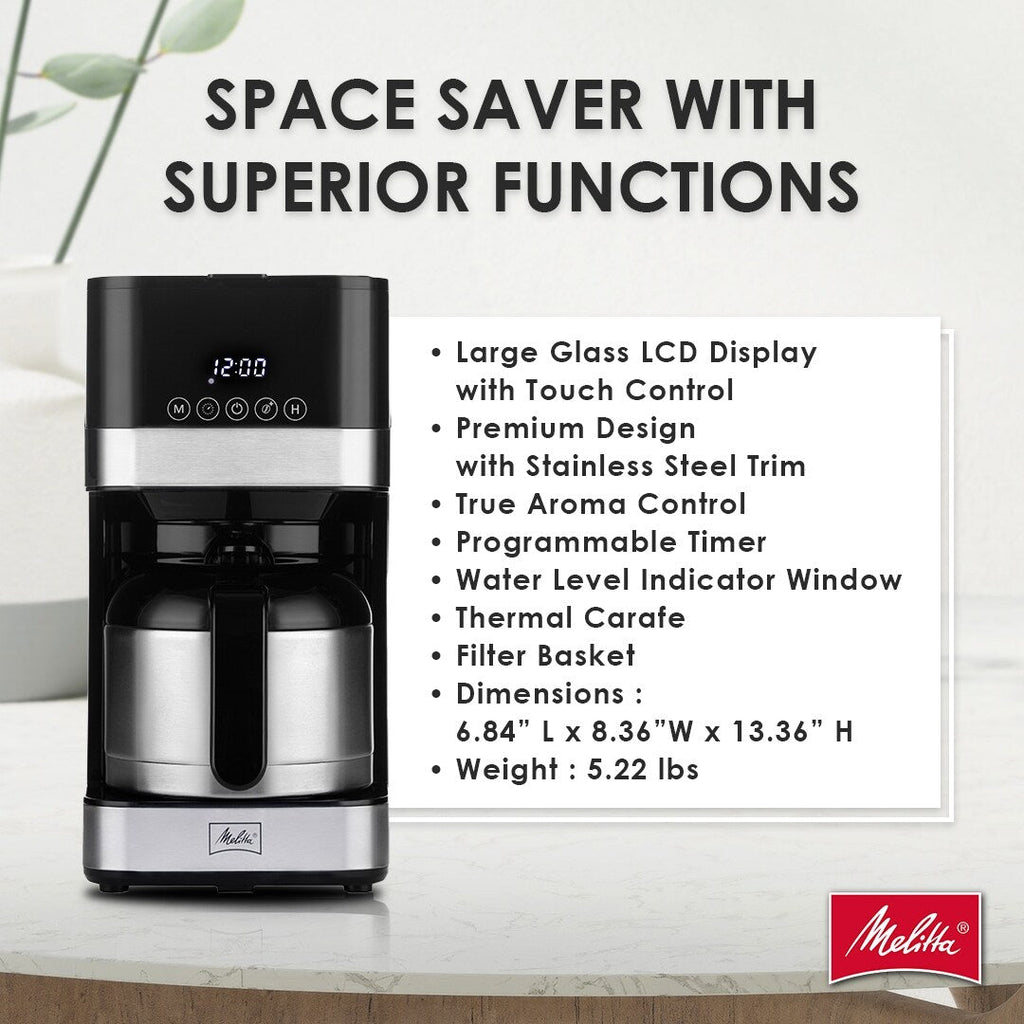 Melitta Aroma Tocco 8-Cup Drip Coffee Maker with Thermal Carafe and Touch Control Display
