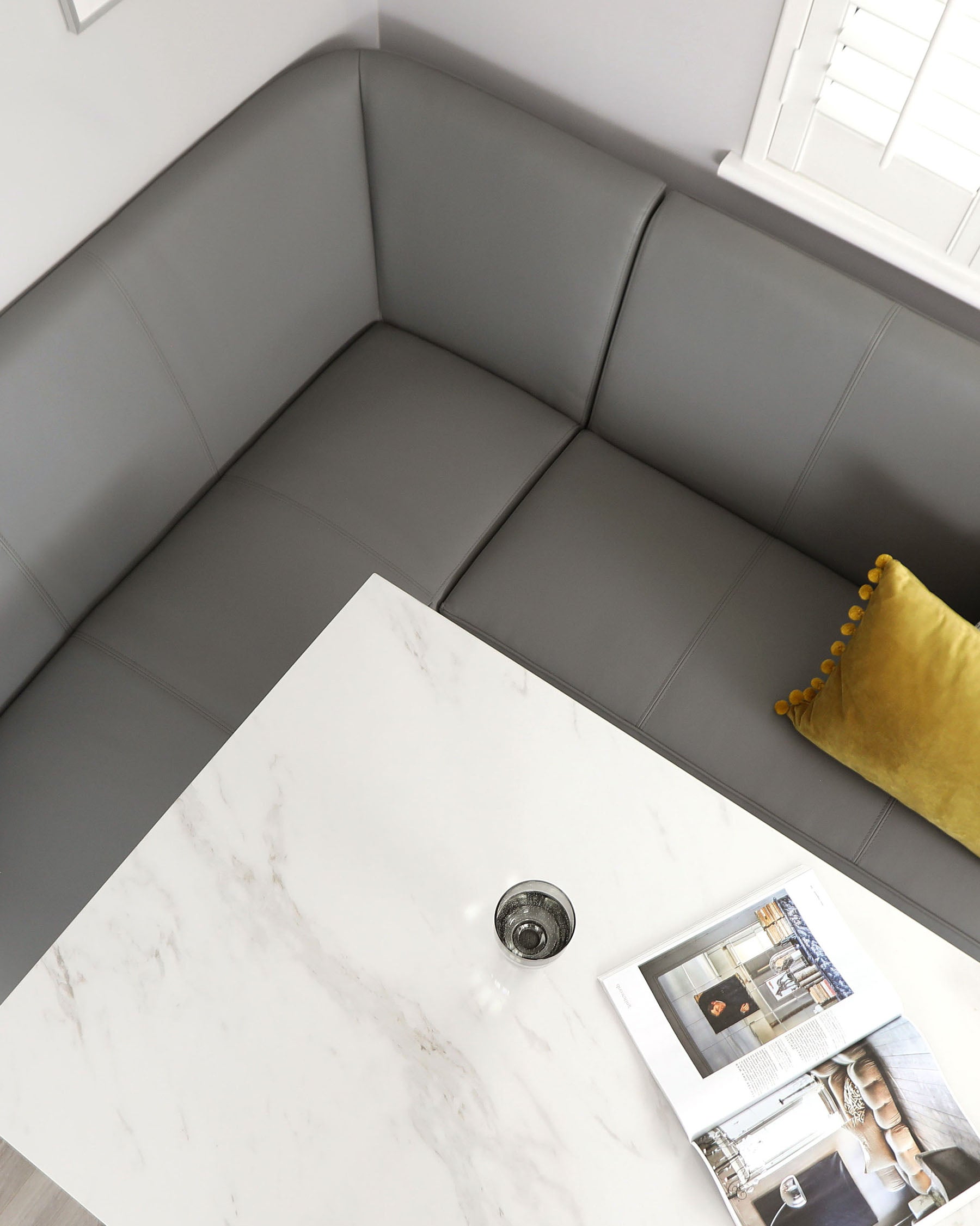 Mellow Mid Grey Faux Leather & Brushed Stainless Steel 5 Seater Right Hand Corner Bench