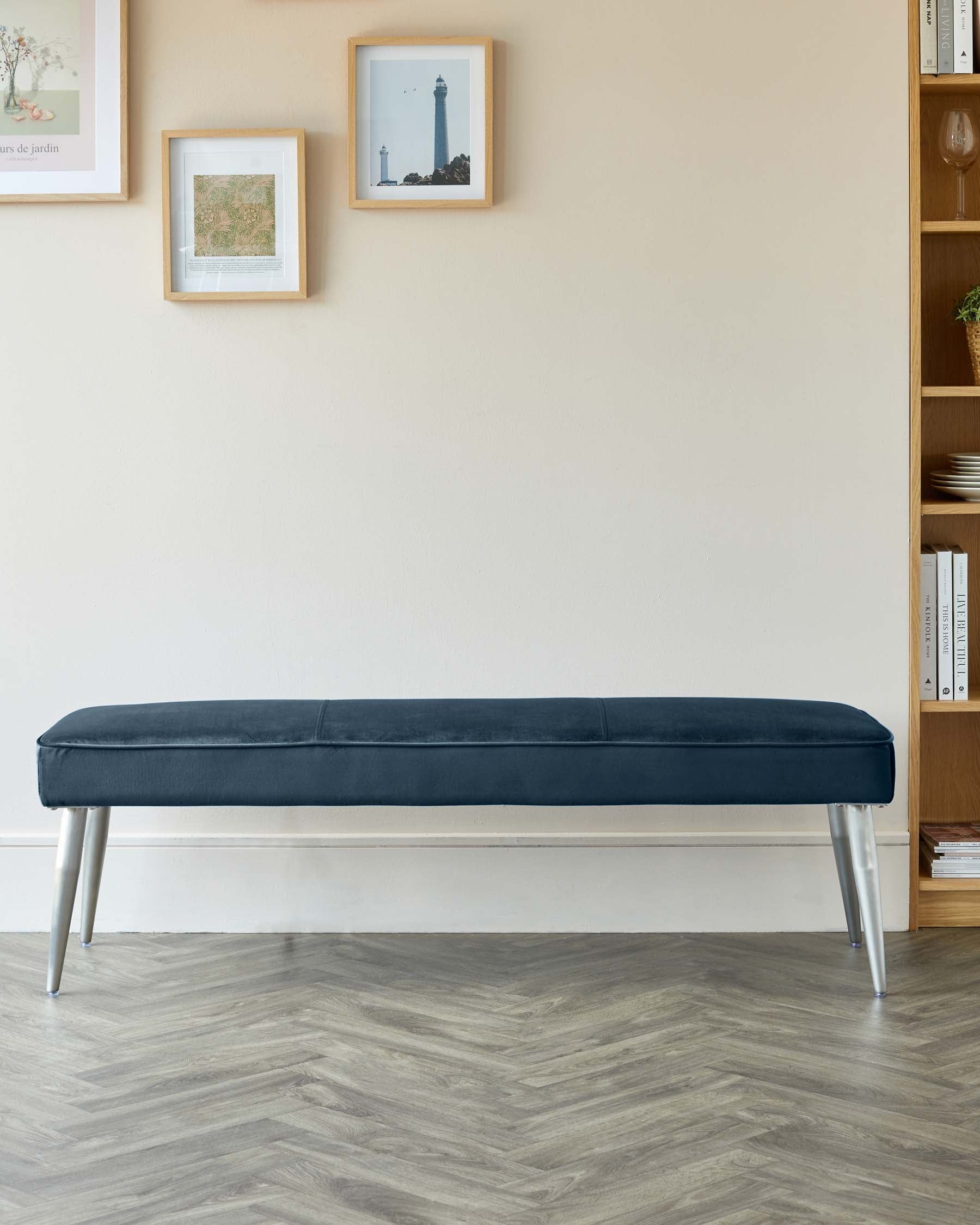 Mellow Dark Blue Velvet 3 Seater Bench Without Backrest