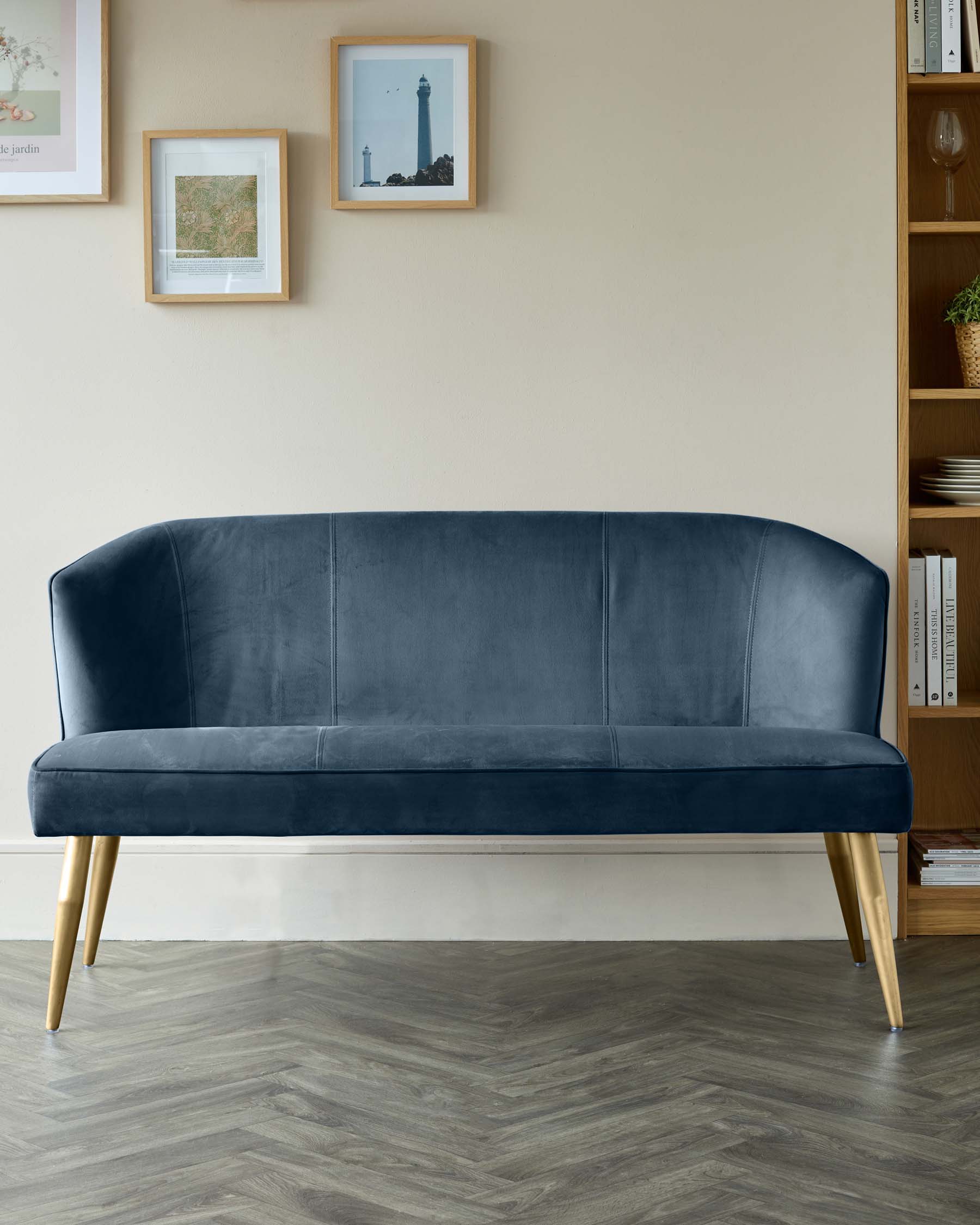 Mellow Dark Blue Velvet 3 Seater Dining Bench With Backrest