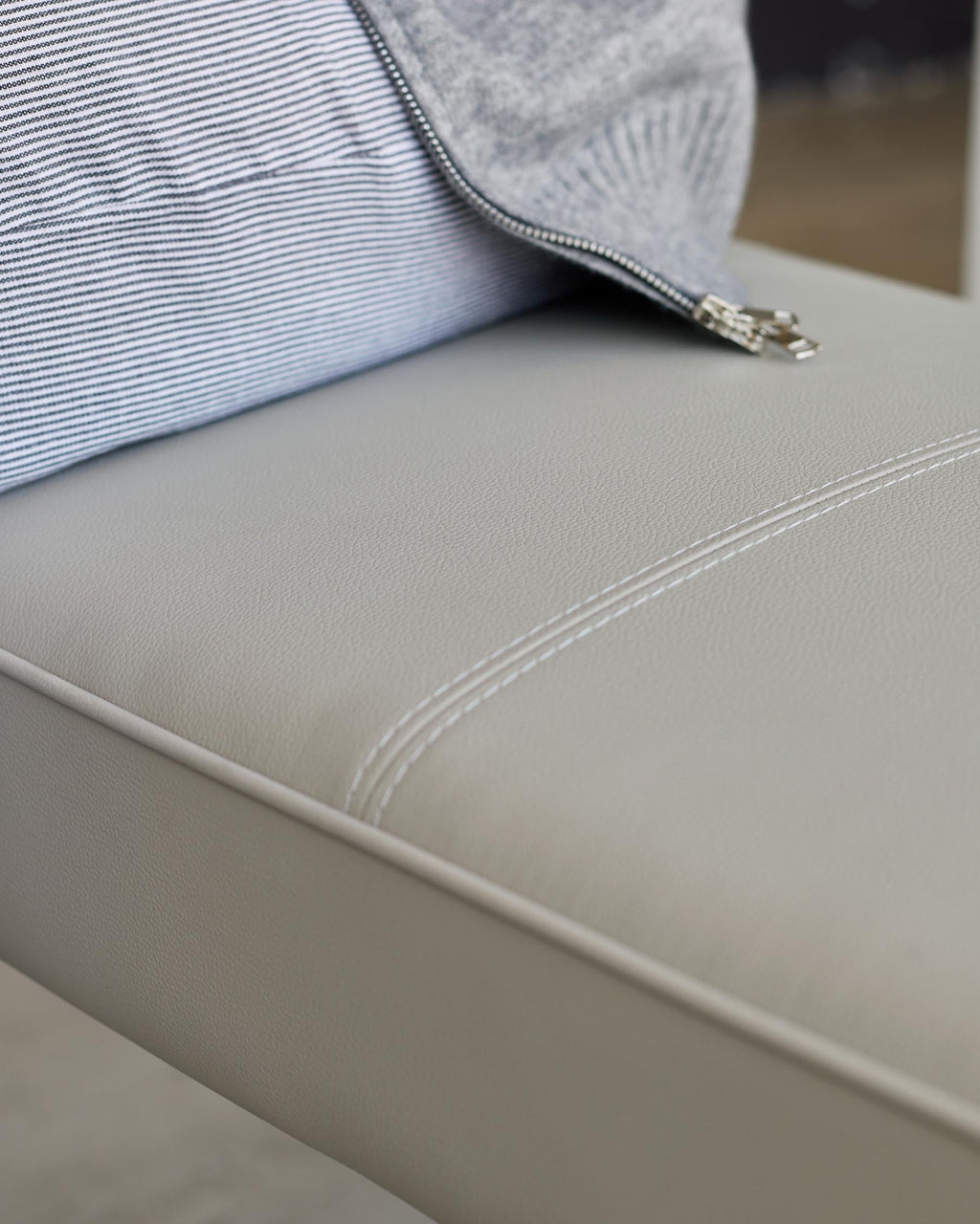 Mellow Light Grey Faux Leather And Stainless Steel 3 Seater Without Backrest Bench