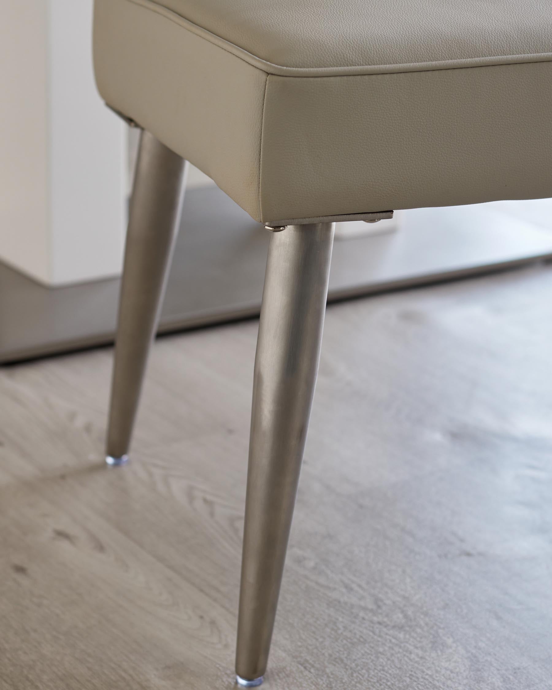 Mellow Light Grey Faux Leather And Stainless Steel 3 Seater Without Backrest Bench