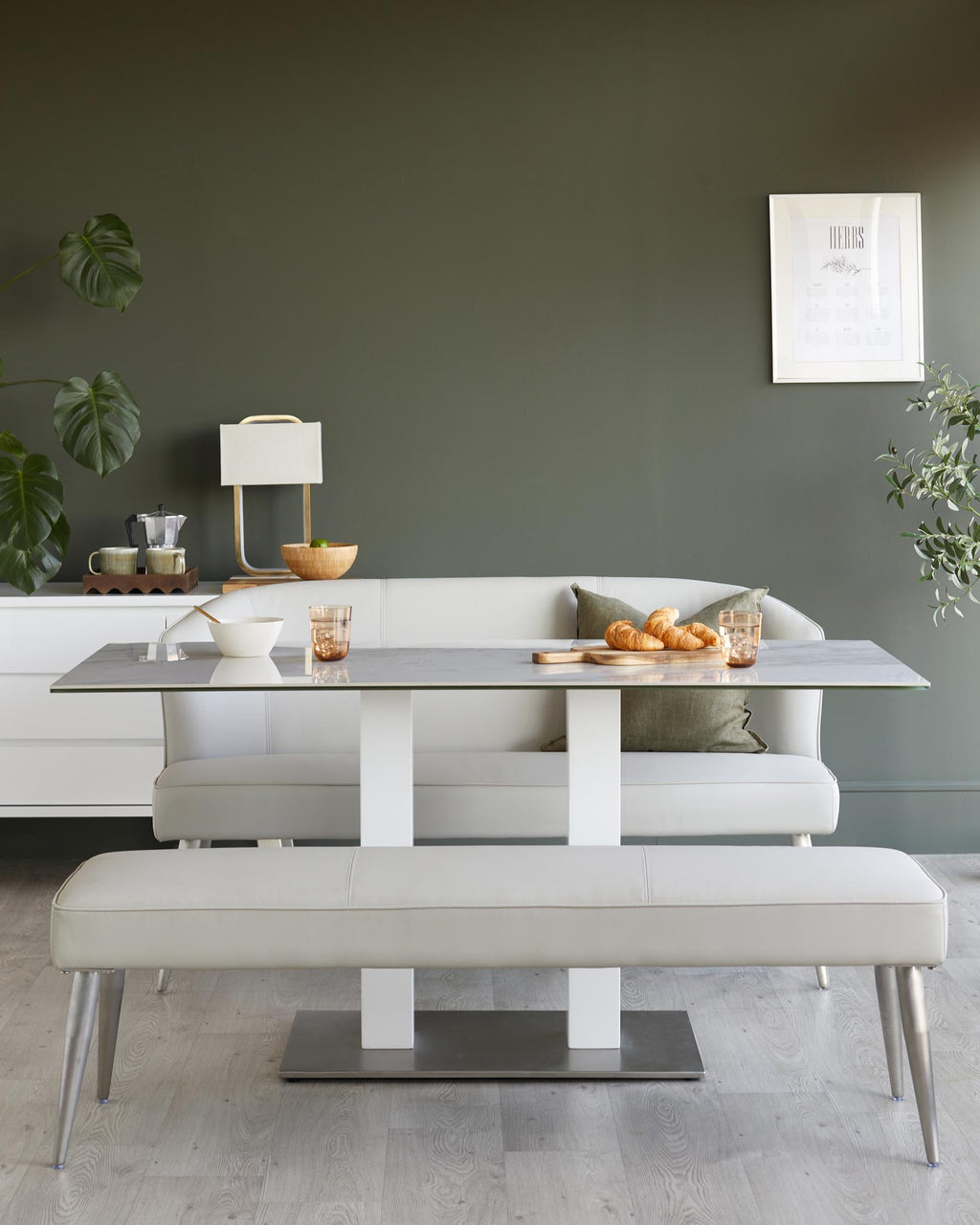 Mellow Light Grey Faux Leather And Stainless Steel 3 Seater Without Backrest Bench